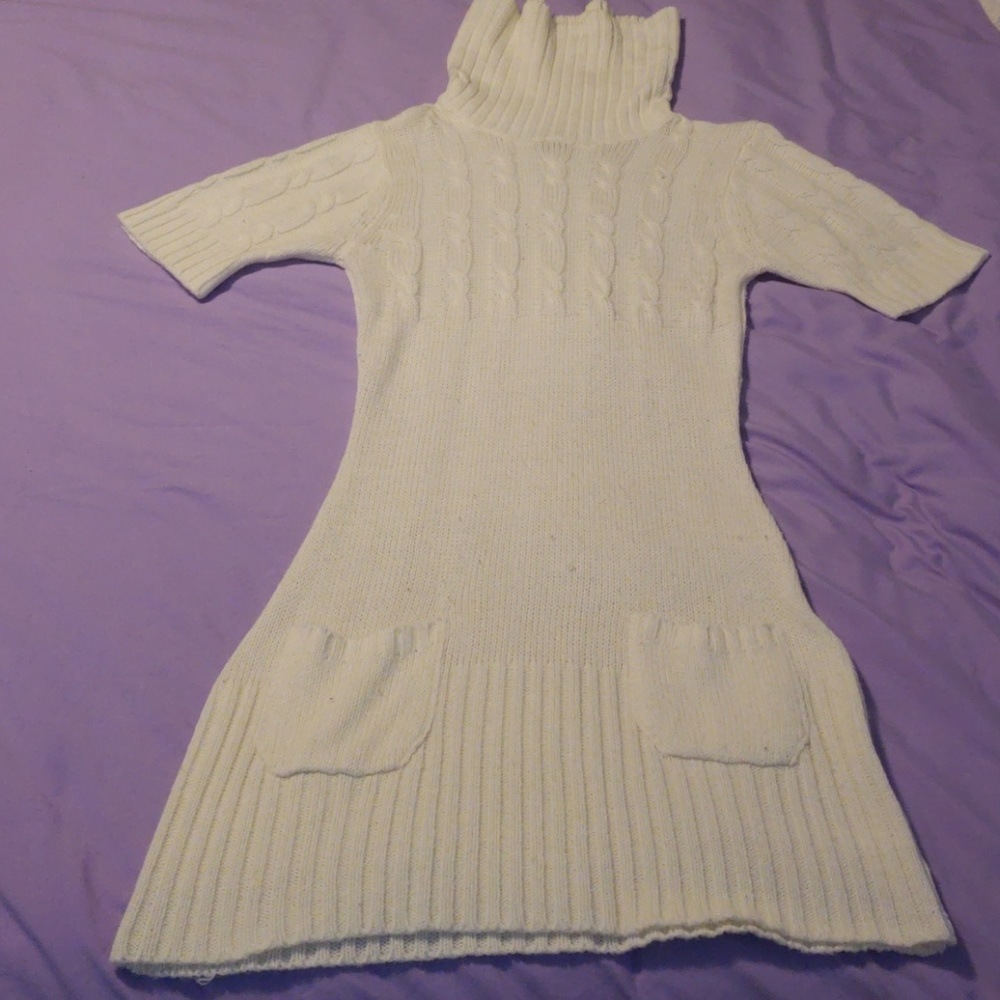 Cream Turtleneck Sweater Dress